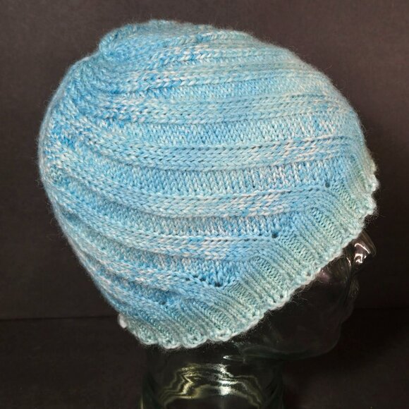 Handmade Knit Hat Blue Teal Ocean Swirl Design Warm Winter Cap Wool Blend main image 4